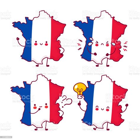 Cute Happy Funny France Map And Flag Character Stock Illustration