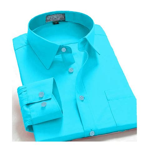 Oxford Men Dress Shirt Regular Fit Oxford Solid Color Aqua 4xl Long