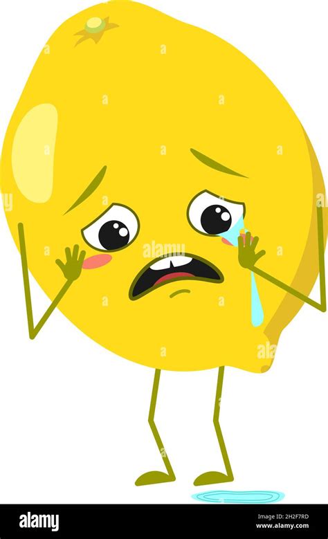 Cute Lemon Characters With Crying And Tears Emotions Face Arms And Legs Spring Or Summer