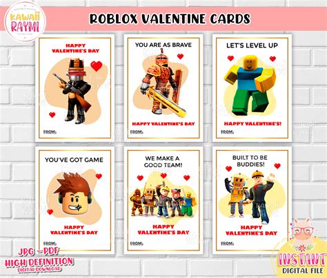 Kids Valentine Cards Instant Download Roblox Valentines Cards Valenti