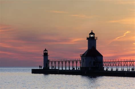 A Wonderful Sunset View Of The Lighthouses On The North Pier Of St