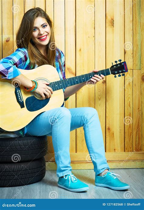 Girl Musician Play On Acoustic Guitar Stock Photo Image Of Acoustic