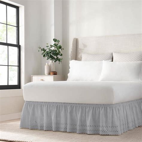 Easy Fit Ruffled Wrap Around Eyelet Queen King Gray Bed Skirt