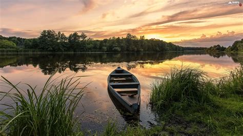 Great Sunsets River Trees Viewes Grass Boat Ships Wallpapers
