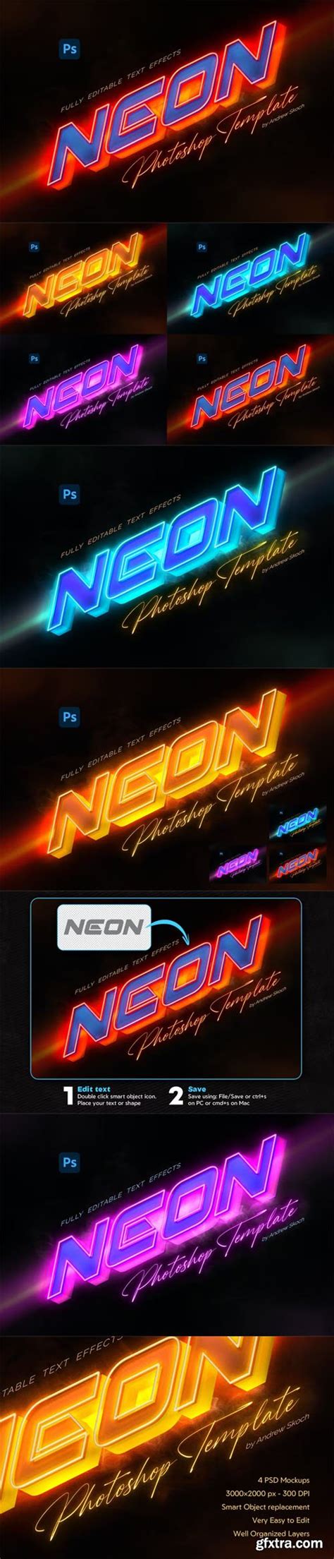 Neon Text Effect Photoshop Template Gfxtra