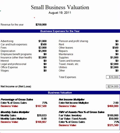 12 Business Valuation Excel Template Excel Templates
