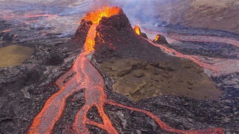 Drone Footage Shows Lava Flowing Out Of Iceland Volcano Youtube