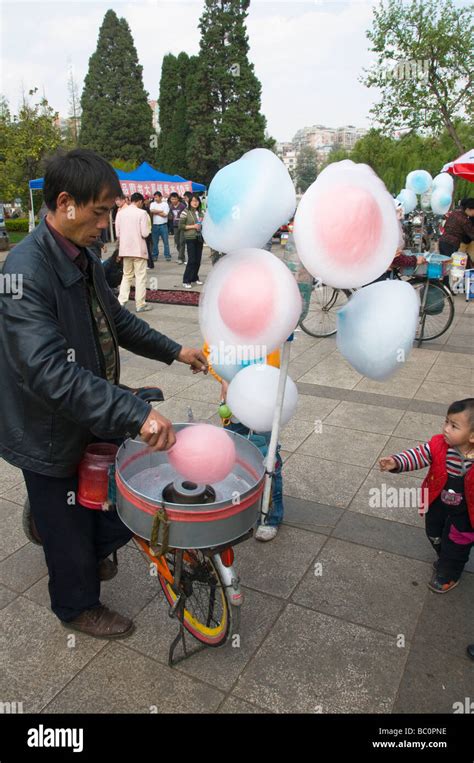 Cotton Candy Vendor Creating His Sweets By Bicycle Power In Kunming