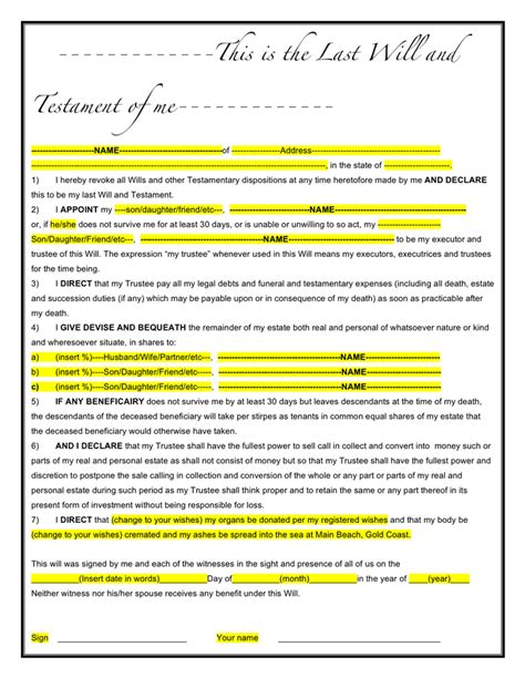 Free Printable Last Will And Testament Template Free Printable Templates