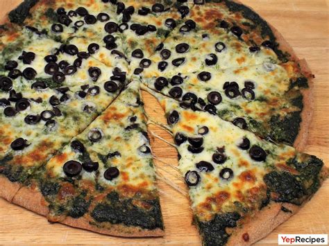 Spinach Pesto And Black Olive Pizza Recipe Yeprecipes