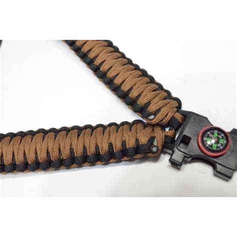 Paracord Rifle Sling With Compass Flint Striker Coyote Black Acid