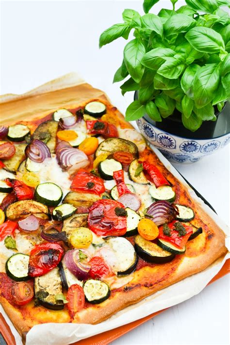 Vegan Roast Vegetable Pesto And Cream Cheese Pizza Recipe Tinned