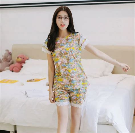 Wholesale Casual Pajamas Sets Round Neck Short Sleeve Sleepwear For Women Summer Cozy Cotton