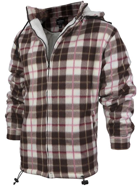 men s heavyweight flannel zip up fleece lined plaid sherpa hoodie jacket p17 brown cream red