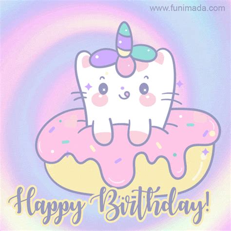 Cute Kawaii Unicorn Cat Happy Birthday  — Download On