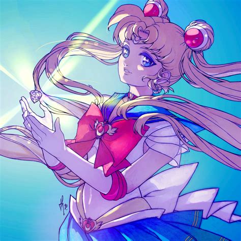 Safebooru 1girl Back Bow Bangs Bishoujo Senshi Sailor Moon Blonde Hair Blue Background Blue