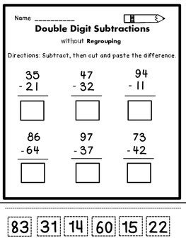 Double Digit Subtraction without Regrouping by Dana's Wonderland