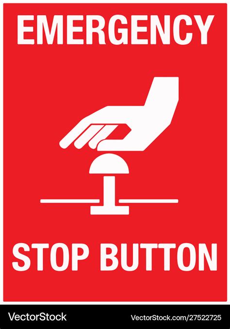 Emergency Stop Button Wall Sign Eps Royalty Free Vector