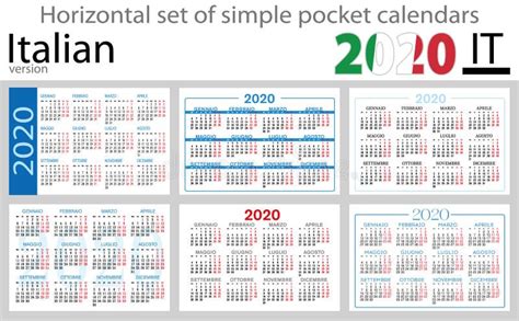Italian Horizontal Pocket Calendars 2020 Stock Vector Illustration Of