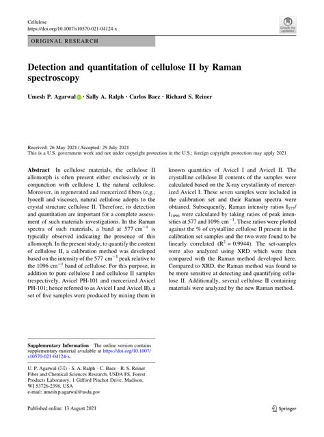 PDF Detection And Quantitation Of Cellulose II By Raman Spectroscopy