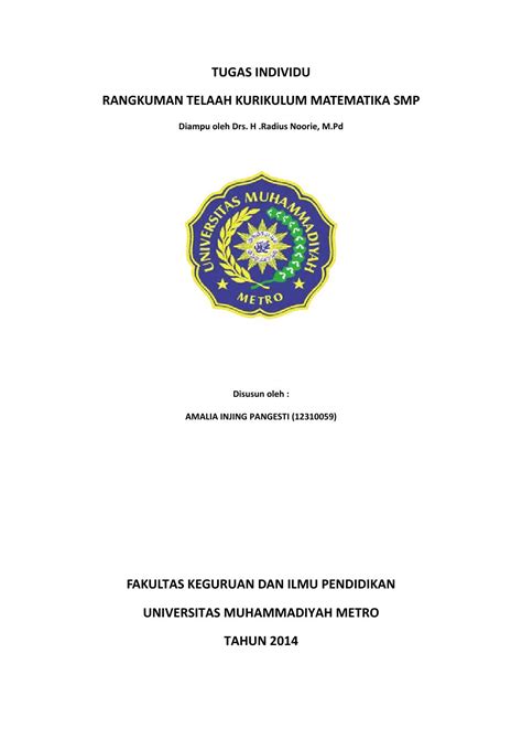 Puji syukur dipanjatkan kehadiran tuhan yang maha esa (ida sang hyang. Tugas individu rangkuman telaah matematika smp by Amalia ...