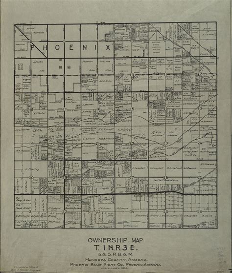 1929 Maricopa County Arizona Land Ownership Plat Map T1n R3e Arizona