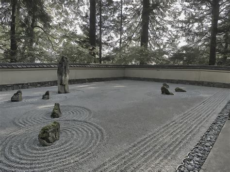 A japanese rock garden (karesansui), sometimes called a zen garden, is an enclosed shallow sandpit containing sand, gravel, rocks, and occasionally grass and/or other natural elements. American Zen Rock And Raked Gravel Garden - Portland ...