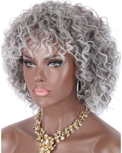 8 Inch Curly Afro Synthetic Gray Ombre Wig Etsy