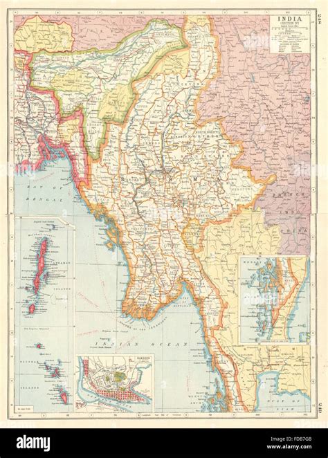 Burma Myanmar Inset Rangoon Mergui Andaman Nicobar Islands 1920