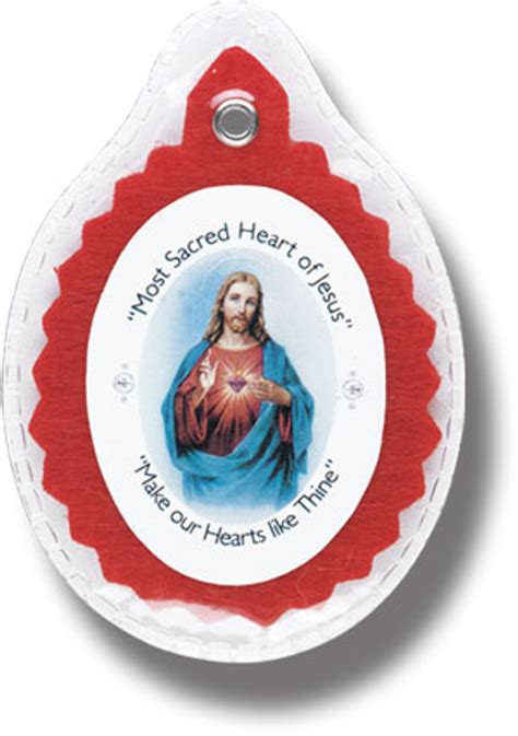 Badge Of The Sacred Heart Of Jesus Red Plastic Sleeve 1 34 X 2 1