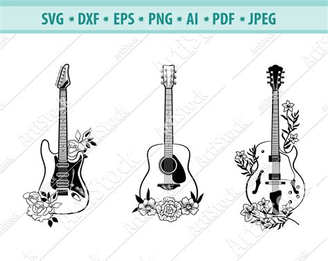 Drawing Illustration Art Collectibles Flowers Guitar Vrogue Co