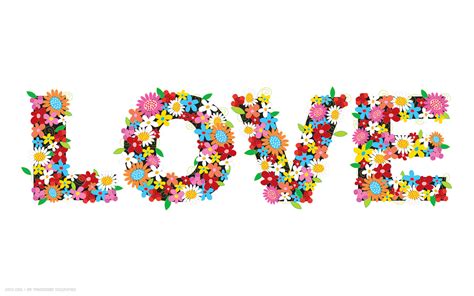 Love Word Vector Flowers Colors White Simplistic Hd Widescreen