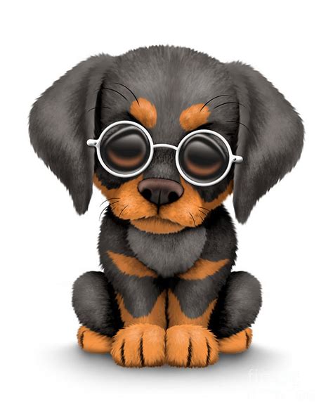 Cute Doberman Puppy Dog Wearing Eye Glasses Digital Art By