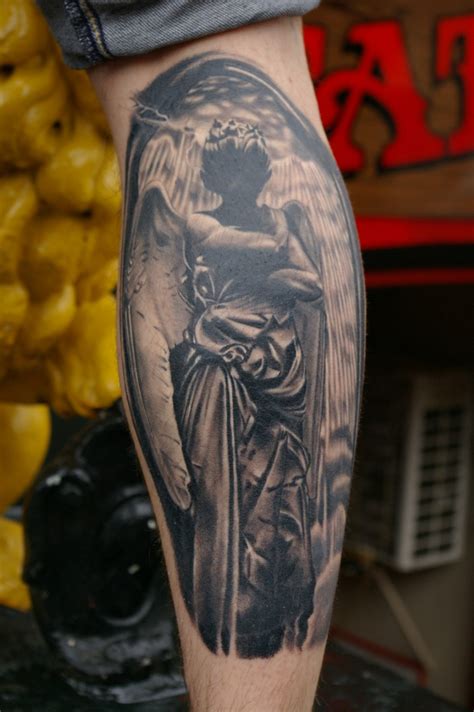 Sponsored links grey ink praying male angel tattoo on half sleeve. 110+ Best Guardian Angel Tattoos - Designs & Meanings (2019)