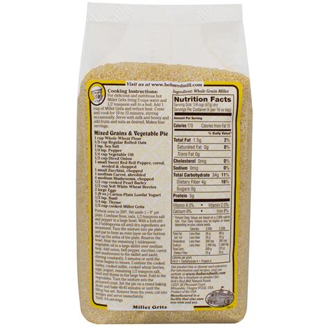 Bobs Red Mill Millet Grits Whole Grain 16 Oz 453 G Iherb