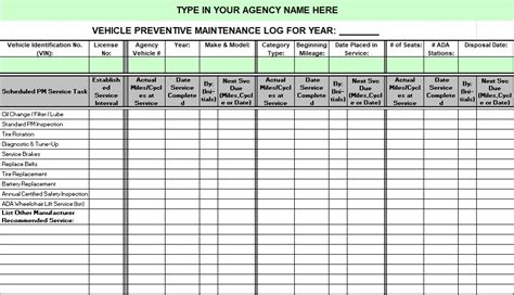 vehicle maintenance checklist template excel tmp