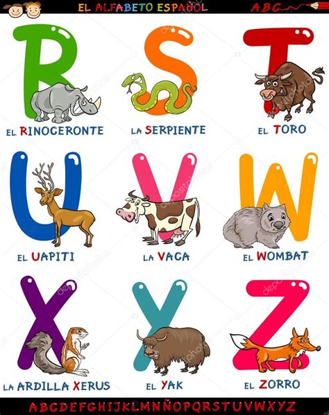 Alfabeto Español Dibujos Animados Con Animales — Vector De Stock