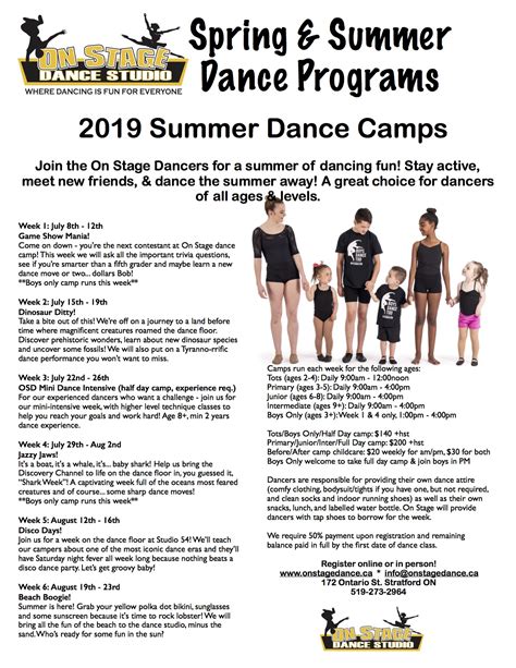 Summer Dance Camps 2019 Onstage Dance Studio