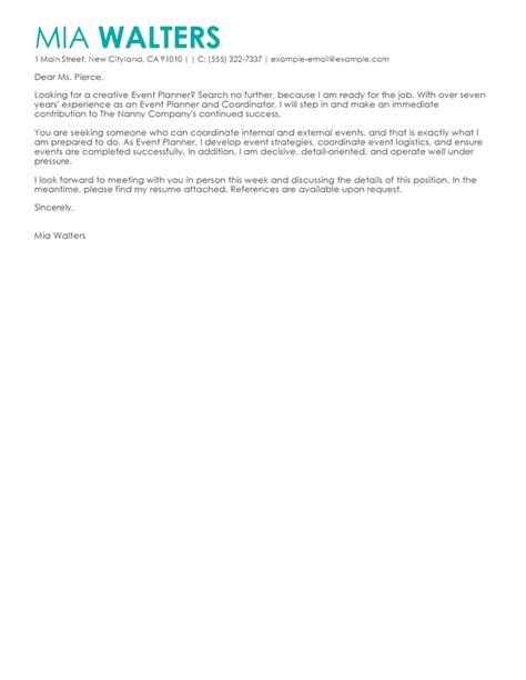 Professional Event Planner Cover Letter Examples Livecareer