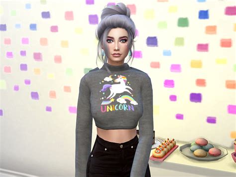 Unicorn Crop Top Hoodie By Neinahpets At Tsr Sims 4 Updates