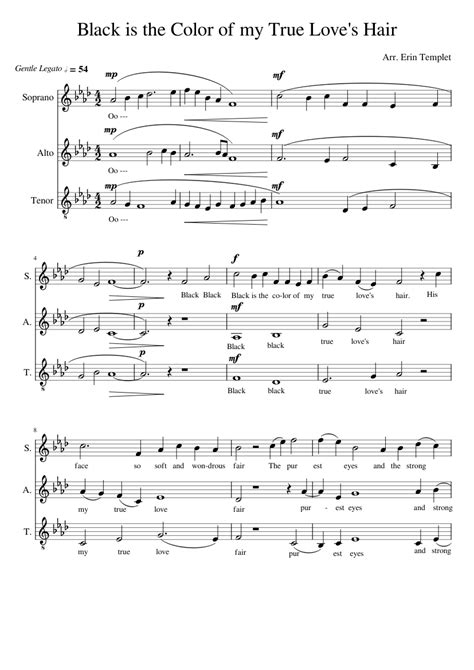 black is the color of my true love s hair sheet music for soprano alto tenor mixed trio