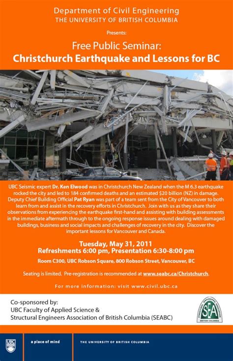 Free Public Seminar Christchurch Earthquake And Lessons For BC UBC