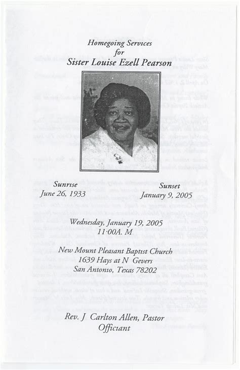 [Funeral Program for Louise Ezell Pearson, January 19, 2005] - Page 1