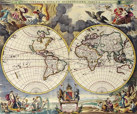 Mapa Mundi Antigo 1645 Tela 60x82 Para Quadro Santhatela Mapas E Images