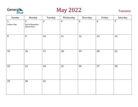 May 2022 Calendar Tanzania