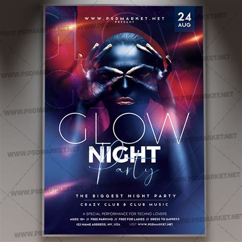 Glow Night Party Flyer Psd Template Psdmarketafrican Flyer