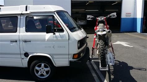So i use the carrier on the back as it is now with no problems tbh i don't. The front bike rack | Vanagon Hacks & Mods - VanagonHacks.com
