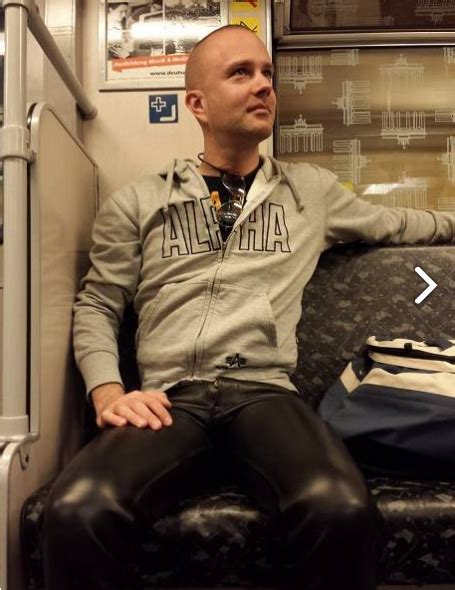 Punkerskinhead Shaved Head Guy In Leather Pants Leather Shirt