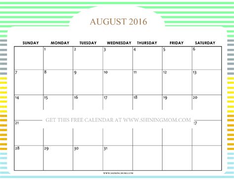 Shining Mom Printable Calendar Calendar Template 2016