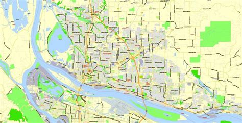 Portland Map Oregon Vancouver Wa Printable Exact Vector City Plan 2000